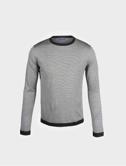 Patrick Hellmann CollectionBlack With White Stripes Pullover Round Neckimage1152